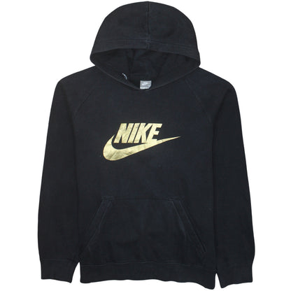 Nike Womens Black Gold Logo Pullover Hoodie Size M Cotton Blend