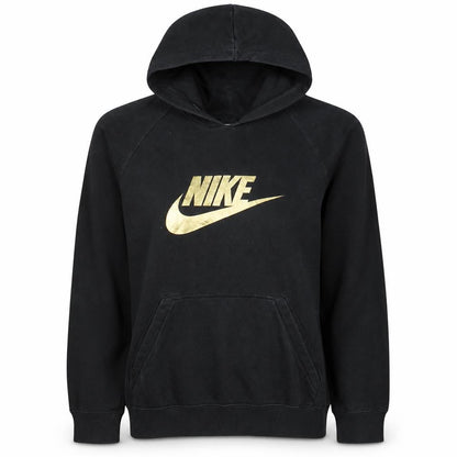 Nike Womens Black Gold Logo Pullover Hoodie Size M Cotton Blend