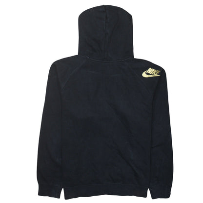 Nike Womens Black Gold Logo Pullover Hoodie Size M Cotton Blend