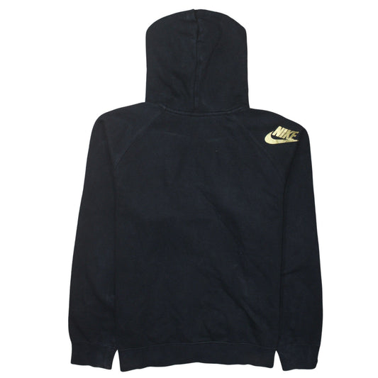 Nike Womens Black Gold Logo Pullover Hoodie Size M Cotton Blend