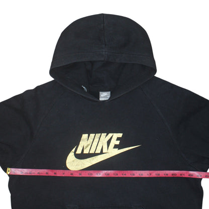 Nike Womens Black Gold Logo Pullover Hoodie Size M Cotton Blend