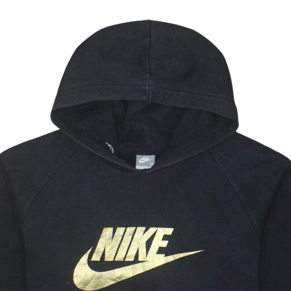 Nike Womens Black Gold Logo Pullover Hoodie Size M Cotton Blend