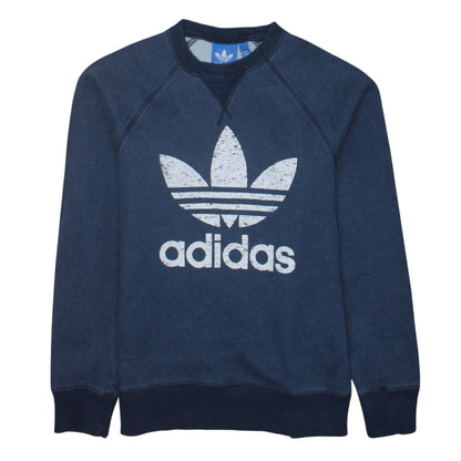 Adidas Men Blue Crew Neck Logo Sweatshirt Size S