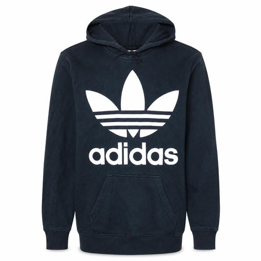 Front view of adidas Men's Black Pullover Hoodie M Logo Fleece Sweatshirt