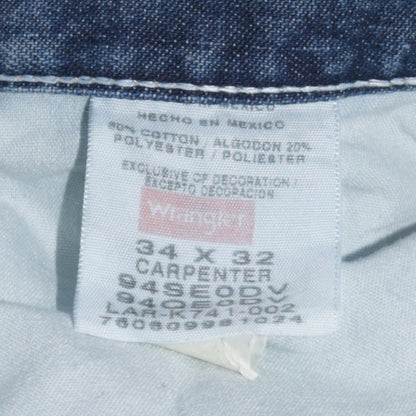 Wrangler Men's Blue 34x32 Carpenter Straight Leg Denim Jeans