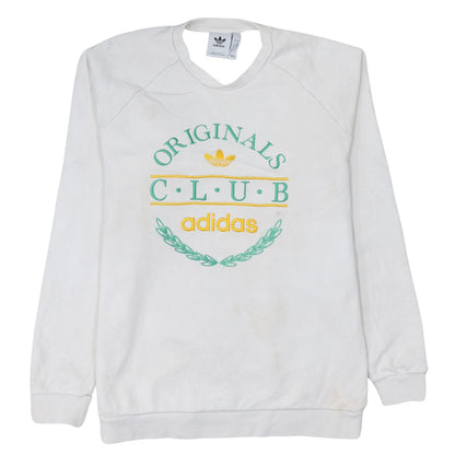 adidas Men's White Originals Club Embroidered Pullover Sweatshirt L