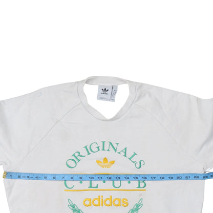 adidas Men's White Originals Club Embroidered Pullover Sweatshirt L