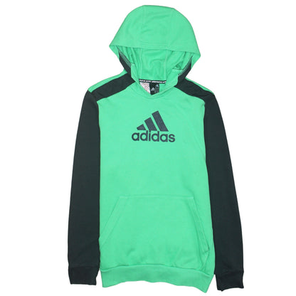 Adidas Boys Green Black Pullover Hoodie 15-16 Years Cotton Blend Sportswear