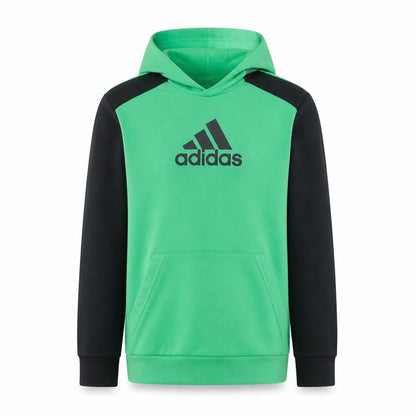 Front view of Adidas boys’ green black pullover hoodie 15-16 years cotton blend sportswear