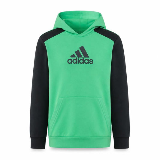 Front view of Adidas boys’ green black pullover hoodie 15-16 years cotton blend sportswear