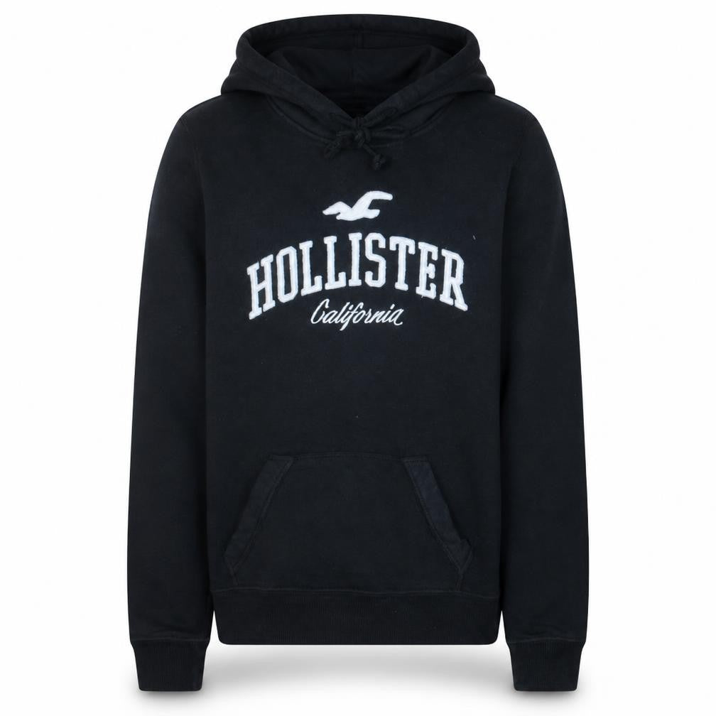 Hollister Men’s Black Pullover Hoodie S Fleece Embroidered Logo