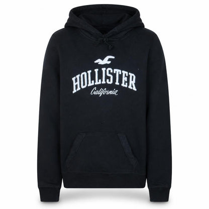 Hollister Men’s Black Pullover Hoodie S Fleece Embroidered Logo