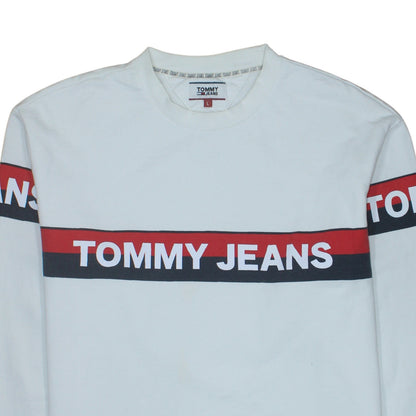 Tommy Jeans Men's White Logo Crew Neck Sweatshirt Size L