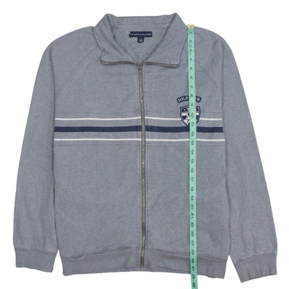 Tommy Hilfiger Men's Grey Full Zip Sweatshirt L Logo Striped Cotton