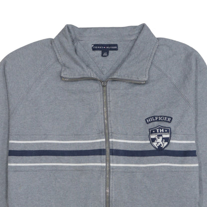 Tommy Hilfiger Men's Grey Full Zip Sweatshirt L Logo Striped Cotton