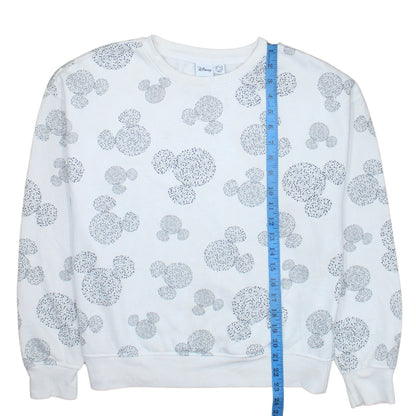 Disney Women White Mickey Pattern Pullover Sweatshirt XS