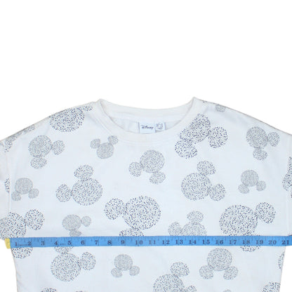 Disney Women White Mickey Pattern Pullover Sweatshirt XS