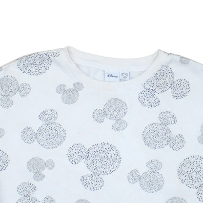 Disney Women White Mickey Pattern Pullover Sweatshirt XS