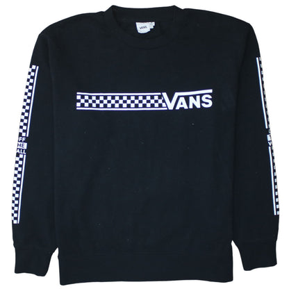 Vans Womens Black Medium Pullover Sweatshirt Check Logo Crew Neck