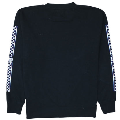Vans Womens Black Medium Pullover Sweatshirt Check Logo Crew Neck