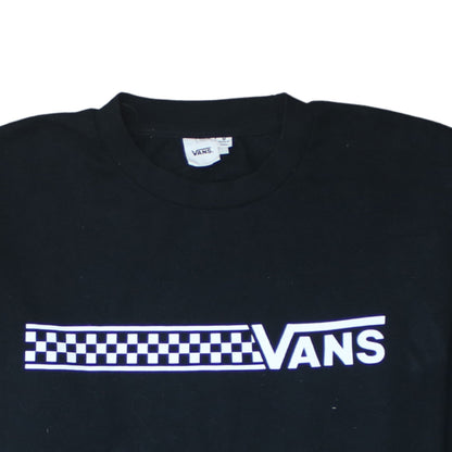 Vans Womens Black Medium Pullover Sweatshirt Check Logo Crew Neck