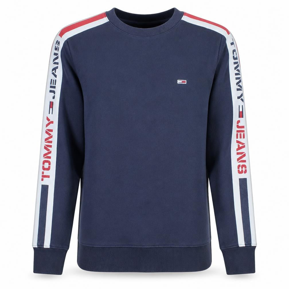 Tommy Jeans Men's Blue Logo Stripe Crew Neck Sweatshirt M