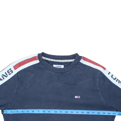 Tommy Jeans Men's Blue Logo Stripe Crew Neck Sweatshirt M