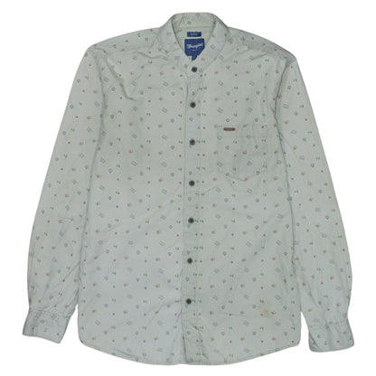 Wrangler Men Beige Slim Fit Long Sleeve Band Collar Button-Up Shirt L