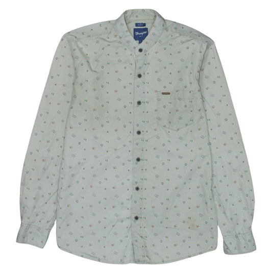 Wrangler Men Beige Slim Fit Long Sleeve Band Collar Button-Up Shirt L