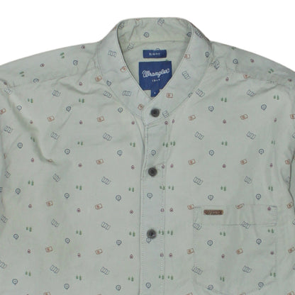 Wrangler Men Beige Slim Fit Long Sleeve Band Collar Button-Up Shirt L