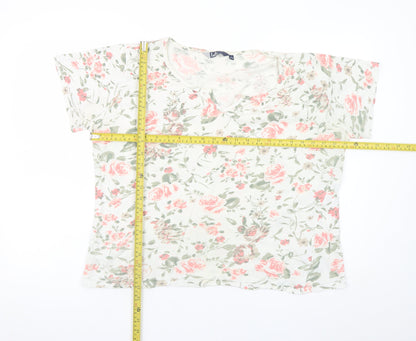 Isle Women Floral White Pink Cotton T-Shirt Size 18-20 L