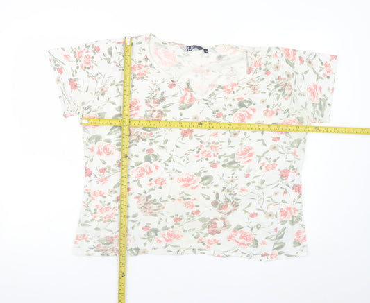 Isle Women Floral White Pink Cotton T-Shirt Size 18-20 L