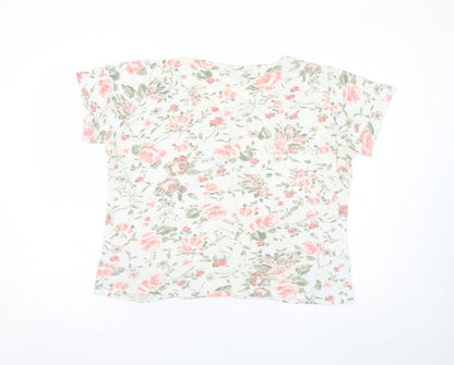 Isle Women Floral White Pink Cotton T-Shirt Size 18-20 L