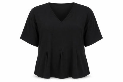 Gallery Women Black Large V-Neck Tunic Top with Tie Belt