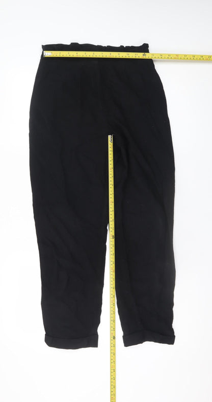 Topshop Women’s Black Paperbag High Waist Tapered Trousers Size 8