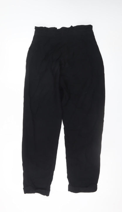Topshop Women’s Black Paperbag High Waist Tapered Trousers Size 8