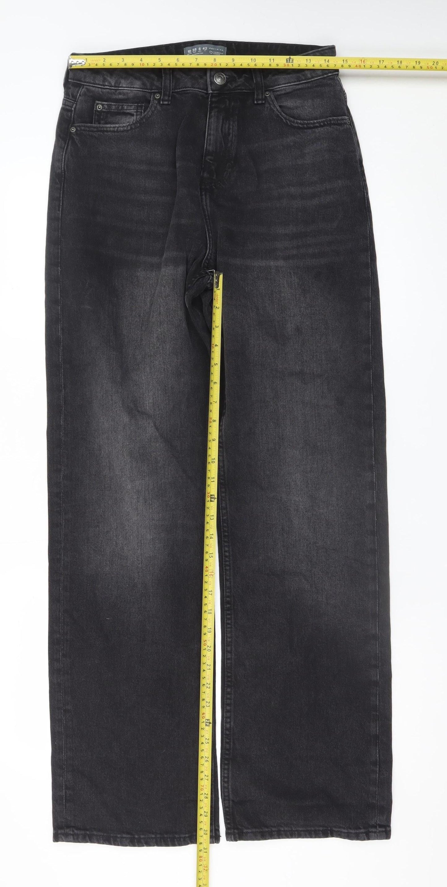 Primark Womens Black Wide-Leg High Rise Jeans Size 10