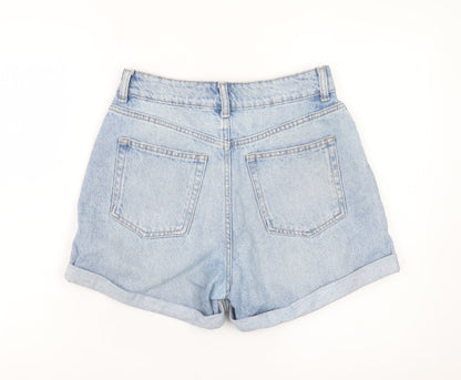H&M Women Blue High Rise Denim Mom Shorts Size 8 Cotton