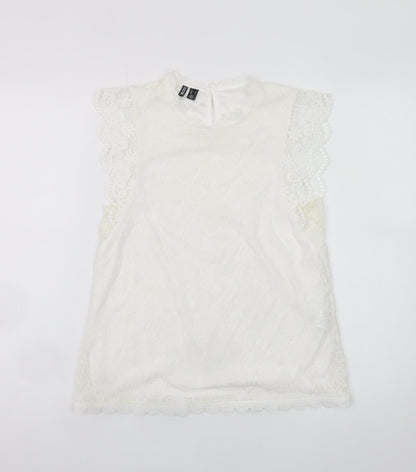 Pieces Women White Lace High Neck Sleeveless Blouse Size S