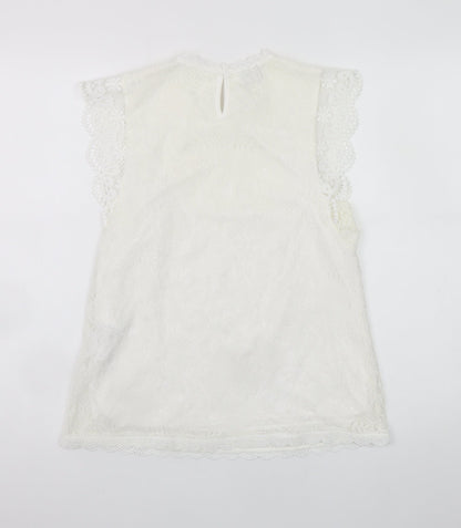 Pieces Women White Lace High Neck Sleeveless Blouse Size S