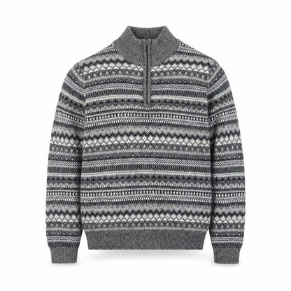 Dunnes Men's Grey Fair Isle 1/2 Zip Wool Blend Jumper Size S