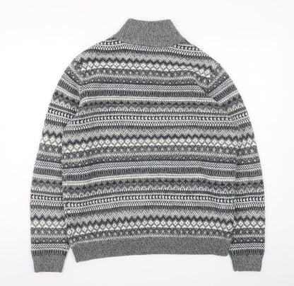 Dunnes Stores Men's Grey Fair Isle 1/2 Zip Wool Blend Jumper Size S