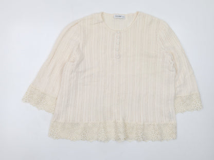 Gallery Women’s Ivory Crochet Trim Blouse UK XL 3/4 Sleeve Tunic