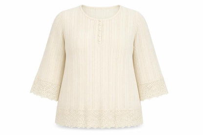 Front view of Gallery Women’s Ivory Crochet Trim Blouse UK XL 3/4 Sleeve Tunic