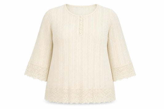 Front view of Gallery Women’s Ivory Crochet Trim Blouse UK XL 3/4 Sleeve Tunic