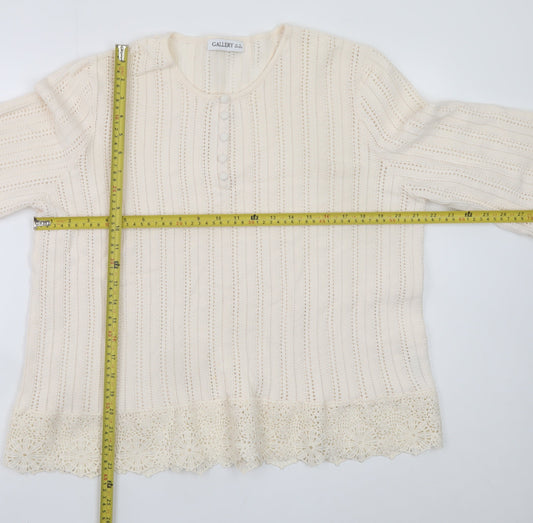 Gallery Women’s Ivory Crochet Trim Blouse UK XL 3/4 Sleeve Tunic