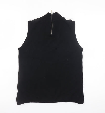 Karen Millen Women Black Mock Neck Sleeveless Jersey Blouse Size 2