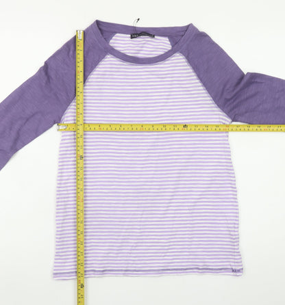 Marks and Spencer Women Purple Striped Long Sleeve Cotton T-Shirt Size 8