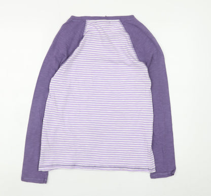 Marks and Spencer Women Purple Striped Long Sleeve Cotton T-Shirt Size 8