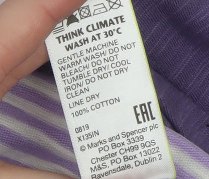 Marks and Spencer Women Purple Striped Long Sleeve Cotton T-Shirt Size 8